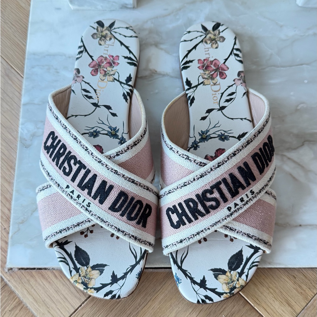 Dior Cream And Pink Floral Sandals